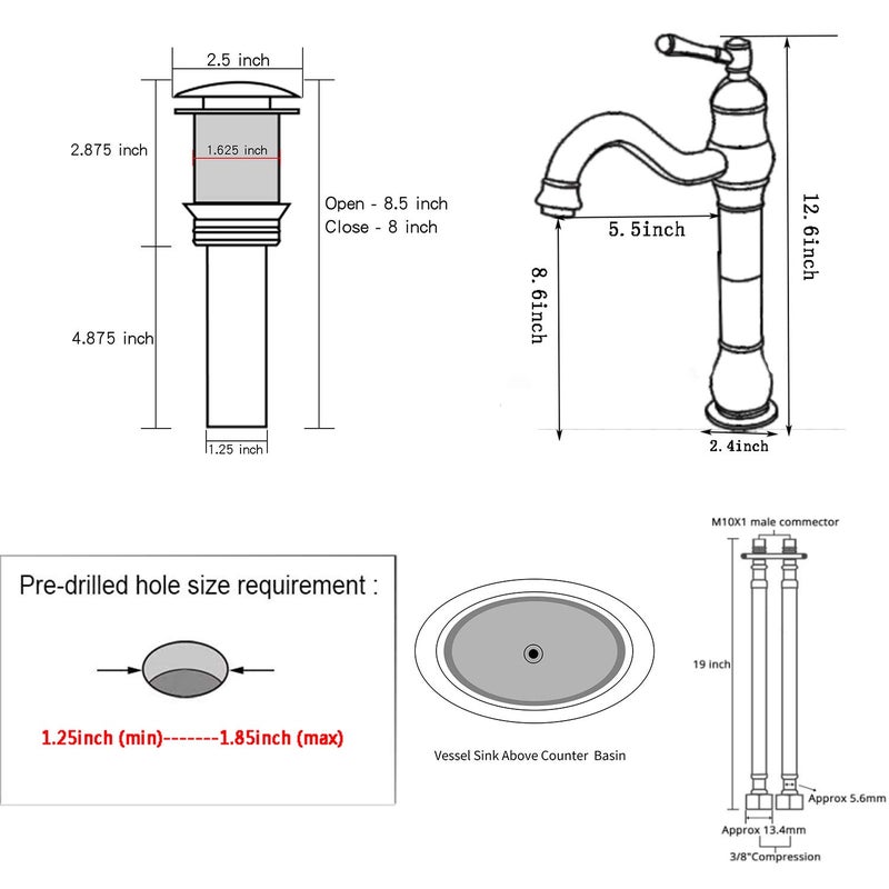 GGStudy 360 Swivel Single-Handle One Hole Vessel Sink Faucet with Matching Pop Up Drain - Brushed Gold Farmhouse Bathroom Vanity Faucet - Image 2